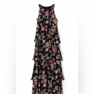 Tommy Hilfiger Floral Tiered Maxi Dress Sleeveless Navy Pink Size 6